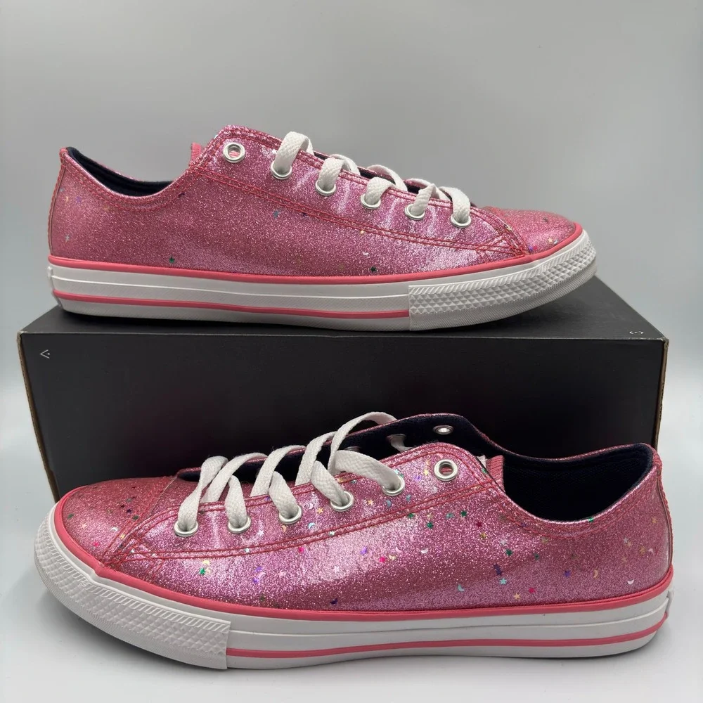 Converse Size 6 All Star Pink Glitter Star Confetti Junior Shoes 665108C